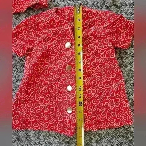 Corduroy Little Girl Dresses Set of 3 Handcrafted Red White Green Flower Pattern - Picture 11 of 15